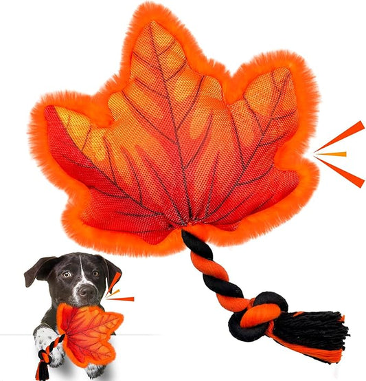 Thanksgiving Dog Toys, Maple Leaf Fall Dog Toys with Cotton Rope and Squeaker, Thanksgiving Dog Gifts for Small and Medium Dogs