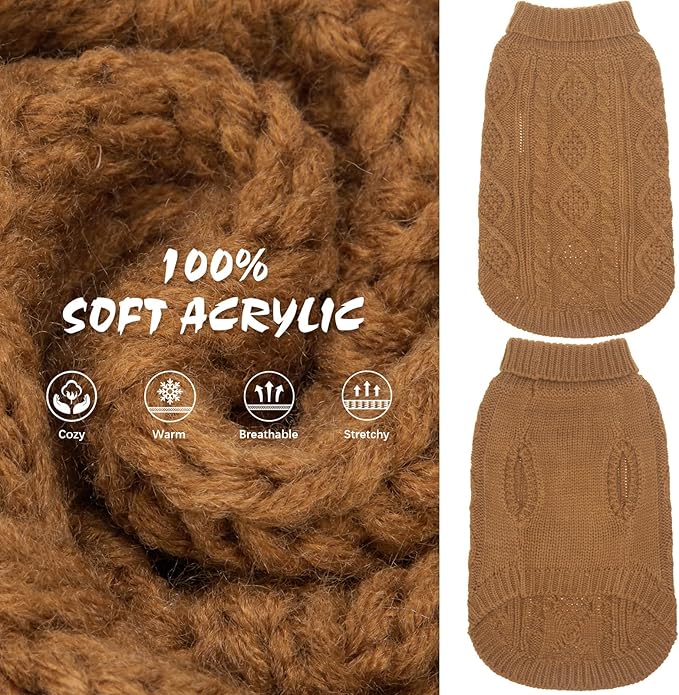 BINGPET Thermal Knitted Dog Sweater for Small Medium Large Dogs,Winter Dog Cat Coat Warm Sweartershirts Outfits,Classic Cable Knit Turtleneck Pullover Dog Jumper Coat Warm Sweartershirts