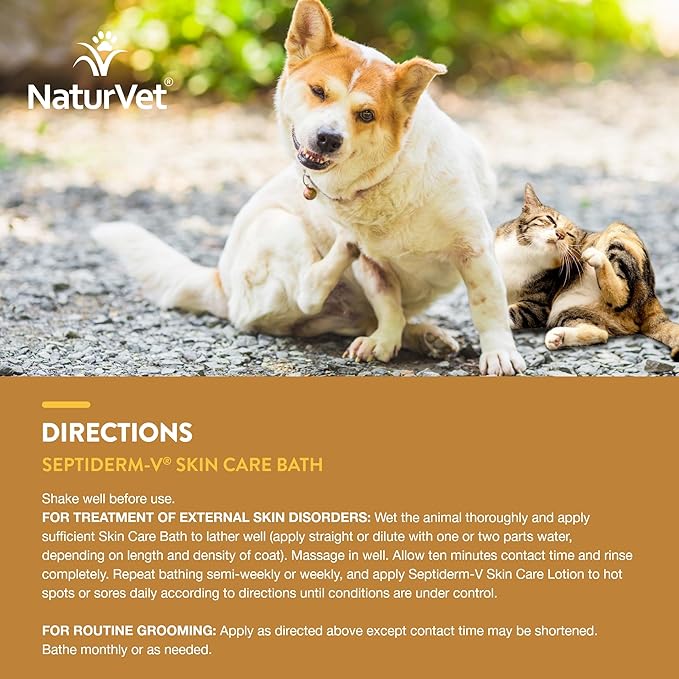 NaturVet Septiderm-V Skin Care Bath Wash for Dogs & Cats – Pet Health Supplement for Dermatitis, Dog Skin Allergies, Itching, Hot Spots – Pet Shampoo, Grooming Aid – 8 Oz.