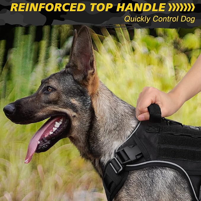 WINGOIN Black Tactical Dog Harness for Large Dogs, Heavy Duty No Pull Dog Harness with Handle, Adjustable Reflective Military K9 Big Pet Vest for Husky, Doberman, Walking, Training, Hunting (XL)