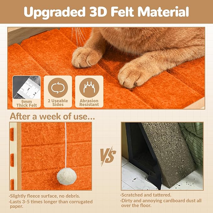 Cat Scratcher Felt Cat Scratch Pad for Cats with Sisal Balls Cat Scratching Board Large Scratchers for Indoor Adult Cat Scratching Furniture Protector Post Toy L Shape 28.4 Inch Orange