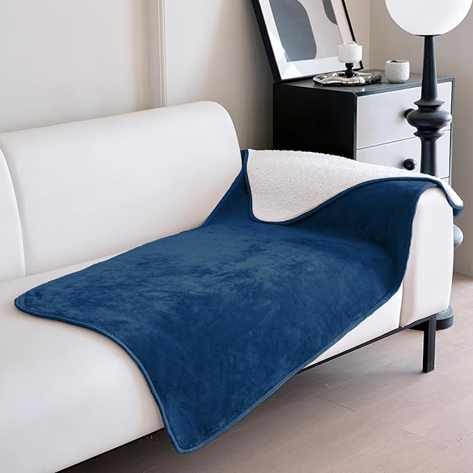 gogobunny Dog Blanket, Waterproof Reversible Sherpa Fleece Throw Blanket, Furniture Cover for Bed, Couch, Sofa Protection from Liquid Pee and Pet Fur of Puppy, Cat (Navy Blue, 30x70 inches)