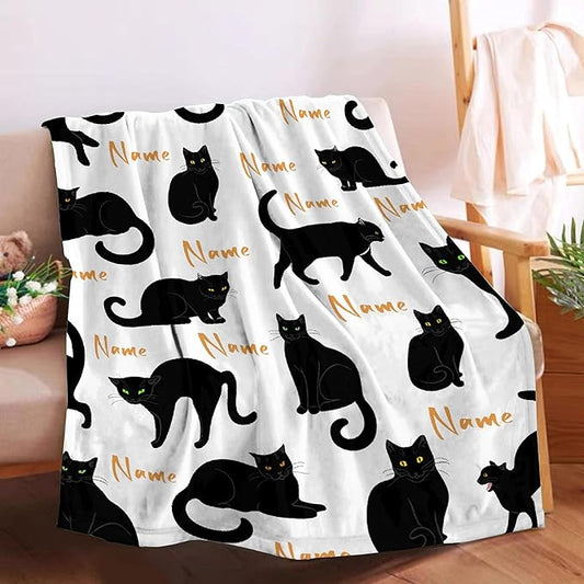 RAMEN BLANKET Custom Black Cats Blanket Throw Super Soft and Cozy Blankets for Home Decoration, Couch, Bed, Sofa 120 in x 90 in Extra Large for Family for All Seasons