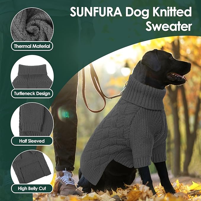 SUNFURA XS Dog Sweater, Small Dog Sweater Doggie Knitted Knitwear for Winter, Cat Pullover Christmas Sweatshirt for Yorkie Chihuahua, Warm Thick Turtleneck Clothes for Puppy, Grey X-Small