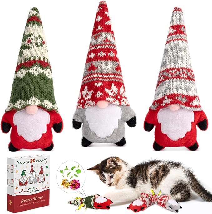 Retro Shaw Christmas Cat Toys, Catnip Toys for Indoor Kitten Kitty, Safe Kitten Teeth Cleaning Toy, Interactive Cat Chew Kitty Kicker Toy