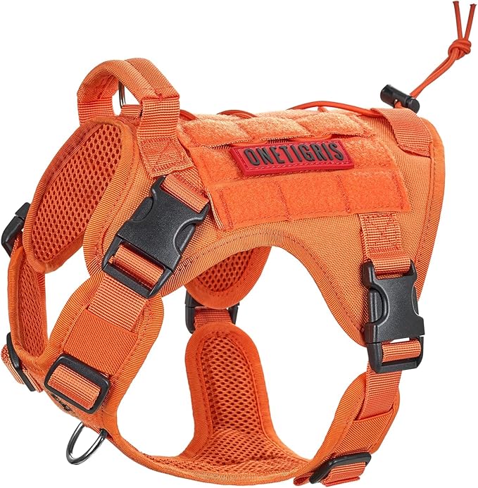 OneTigris Tactical Dog Harness Vest,No-Pull Service Dog Vest with Hook & Loop Panels,Adjustable Dog Vest Harness for Walking Hiking Training(Orange,S)