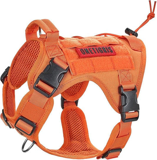 OneTigris Tactical Dog Harness Vest,No-Pull Service Dog Vest with Hook & Loop Panels,Adjustable Dog Vest Harness for Walking Hiking Training(Orange,S)