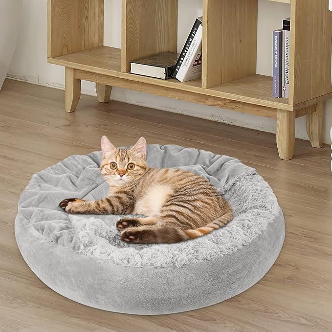 JOEJOY Dog Beds for Small Medium Dogs, Cozy Cuddler Luxury Puppy Pet Bed with Blanket Attached, Donut Round Calming Anti-Anxiety Dog Burrow Cave Bed - Anti-Slip Bottom and Machine Washable 26 inch