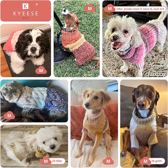 KYEESE Dog Sweaters for Small Dogs Male Color Block Pet Sweater with Fuzzy Thread Knitted Small Dog Sweater Turtleneck Pet Sweater Fall Winter Dogs Clothes, Brown, M