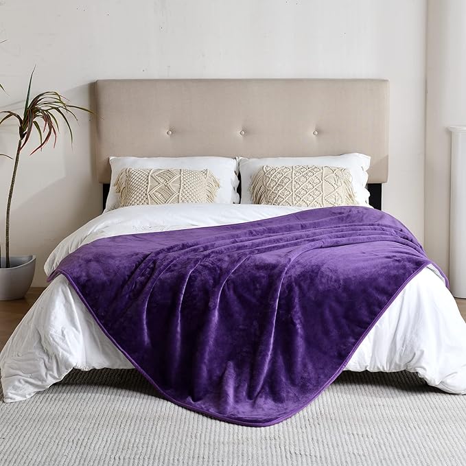 Waterproof Blanket for Bed Couch Sofa, Soft Liquid Pee Proof Pet Blanket for Dog Puppy Cat, Reversible Sherpa Fleece Furniture Protector (Dark Purple, 60x80 inches)