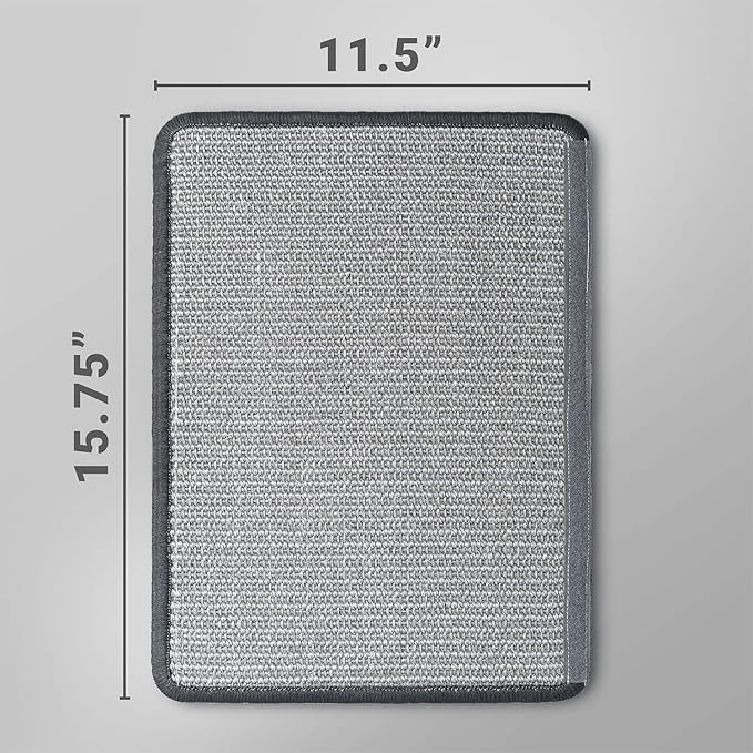 NAZVA Cat Scratcher Mat - 16”x12” (Pack of 2) - Natural Sisal Fabric Scratching Pad Velcro Furniture Carpets Sofas Couch Protector Rug - Grey