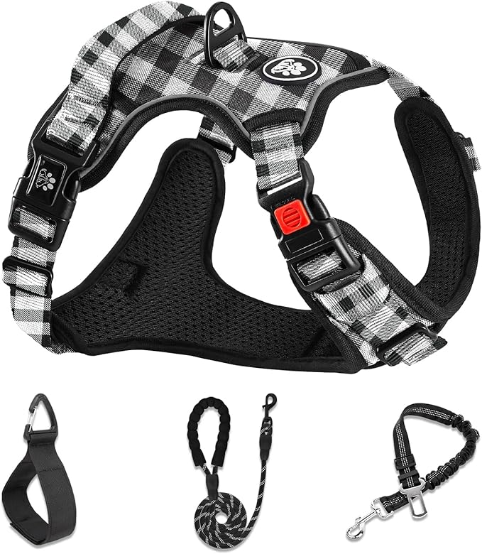 NESTROAD No Pull Dog Harness with Leash, Reflective No Choke Pet Vest Harness,Adjustable Soft Padded Dog Harness with Easy Control Handle for Medium Dogs(Checkered Black,Medium)