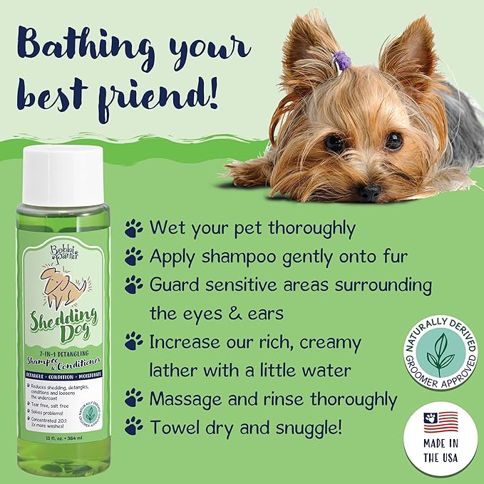 Bobbi Panter Dog Shampoo and Conditioner - Made in USA - All Natural 2-in-1 Formula for Nourish, Detangle & Reduce Shedding - Concentrated 10:1 for Professional Groomers - Pear Scent, 13 Oz