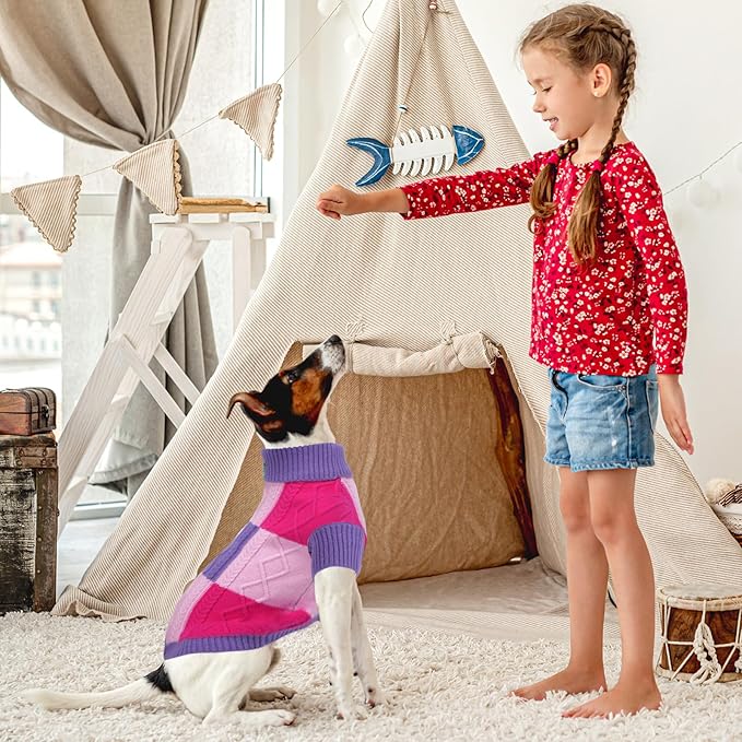 Turtleneck Pet Sweaters for Dogs Boys or Girls,Color Inlay and Moving Needle Pattern Dog Sweater,Pet Clothes,Dog Sweaters,Suitable for Various Breeds Dogs or Sizes(Purple Group,XS)