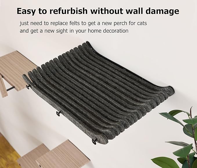 Cat Wall Shelves for Inside,Sound Proof PET Felt Cat Furniture Set,Scratch Resistant Wall Mouted Perch for Kitty Climbing, Sleeping and Lounging (Set of 4-Green)