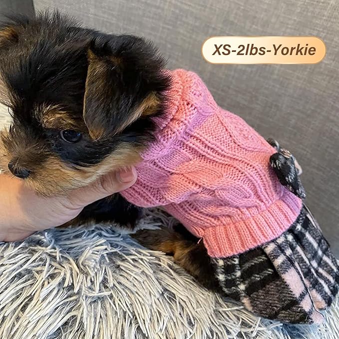 KYEESE Dog Sweater Warm Turtleneck Dogs Clothes Soft Dog Sweaters for Small Dogs Girl Comfy Knitwear Puppy Sweater Dress Thick Pet Coats with Bowtie Stretchy Pullover Cat Sweaters, Pink, X-Small