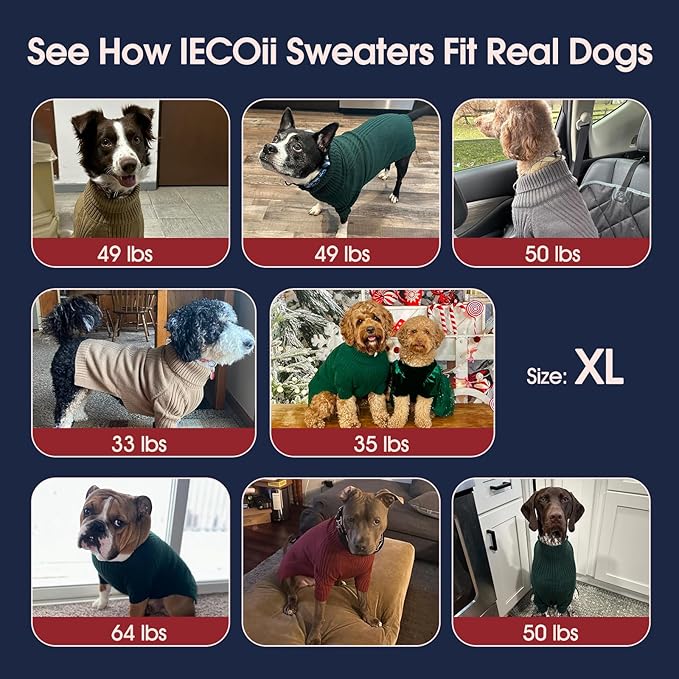 IECOii XL Dog Sweater,Winter Doggy Clothes for Large Dogs Girl Boy,Warm Pullover Soft Dog Sweater Turtleneck,Lightweight & Good Stretch for Active Dogs Like Beagle,Border Collie (Peacock Blue,XLarge)