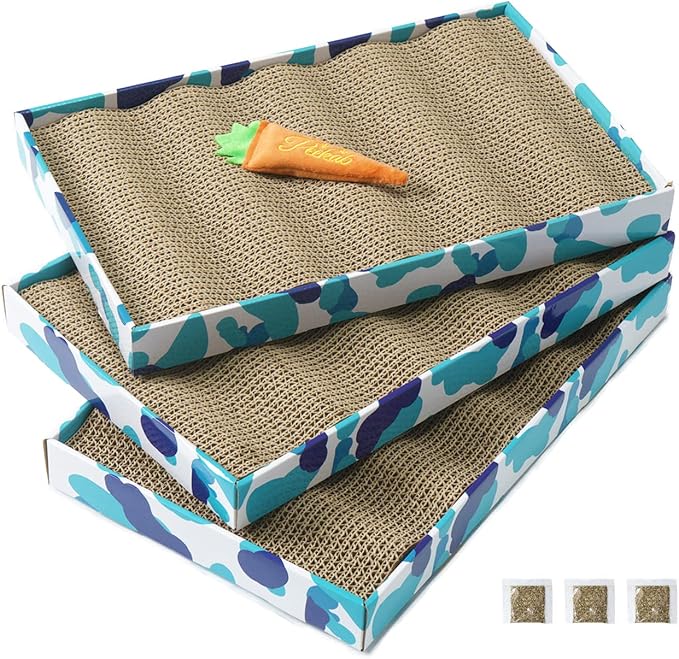 PEEKAB Cat Scratcher Cardboard Reversible Scratching Board Kitty Corrugated Scratching Pad Bed Catnip Included XXL 3PCS