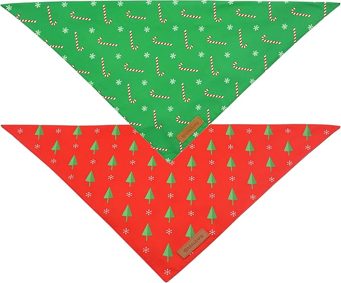Realeaf Christmas Dog Bandanas 2 Pack, Reversible Red Green Xmas Dog Scarf for Boy and Girl, Premium Durable Fabric, Holiday Bandana for Small Medium Large and Extra Large Dogs (Large)