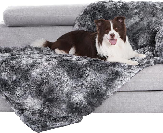 gogobunny Waterproof Dog Blanket for Large Dogs, Cats, Puppy, Reversible Faux Fur Pet Throw Blanket, Washable, Calming Furniture Protection for Sofa Bed (33x77 Inch (Pack of 1), Tie-dye Grey)