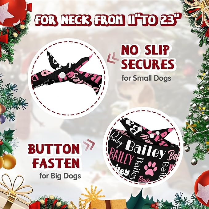 Personalized Dog Bandanas Custom Neckwear Name Button Anti-loosening Dog Scarf Triangle Bibs Kerchief Pet Costume Accessories for Small Medium Large Dogs Cats Pets Birthday-Black
