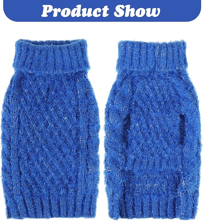 Turtleneck Small Dog Sweaters - Classic Cable Knitwear Winter Coat for Small Medium Dogs Male Female Puppy Dog Cold Weather Clothes Girls Boys, Blue, S