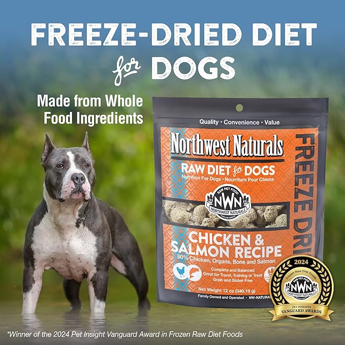 Northwest Naturals Freeze-Dried Chicken & Salmon Dog Food - Bite-Sized Nuggets - Grain-Free, High-Protein, Raw Diet, Human-Grade, Limited Ingredients, All Natural, Omega-3 for Skin & Coat - 12 Oz