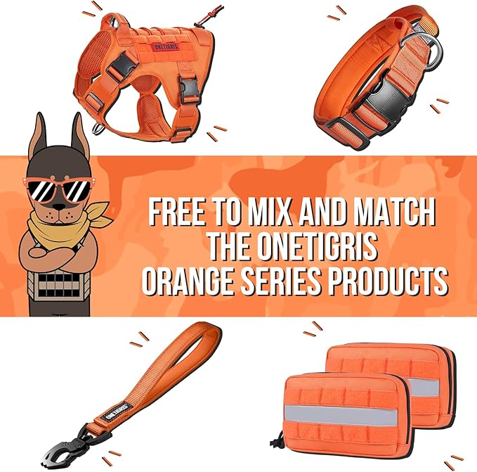 OneTigris Tactical Dog Harness Vest,No-Pull Service Dog Vest with Hook & Loop Panels,Adjustable Dog Vest Harness for Walking Hiking Training(Orange,S)