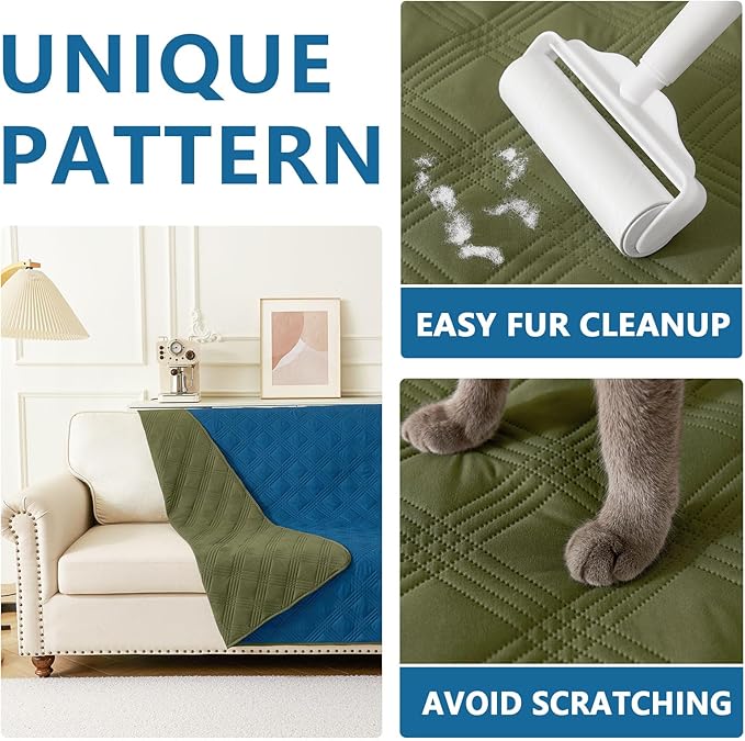 hyha Waterproof Dog Blanket, Reversible Pet Bed Blanket, Soft Sofa Couch Cover for Dogs Washable, Waterproof Pet Couch Covers for Sofa Puppy Cats Furniture Protector(30"x70", Green/Navy Blue)