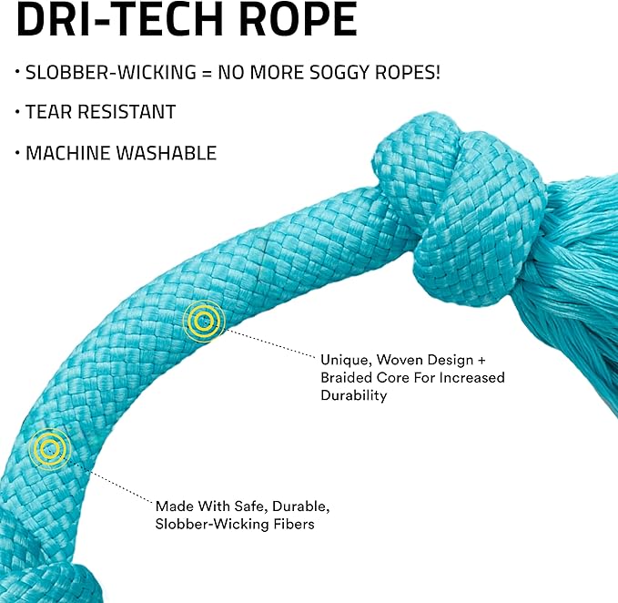 Playology Dog Toys | Dri-Tech Rope Toy Tug of War Rope for Aggressive Chewers | Medium Peanut Butter Scented Toy - Easy to Clean and Made from Non Toxic Materials