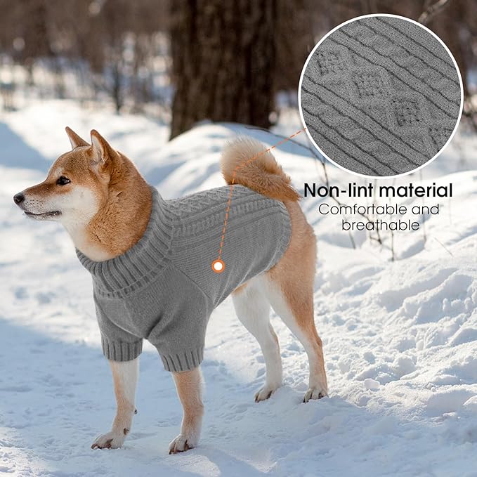 SAWMONG Dog Sweater for Large Dogs, Turtleneck Knitted Pullover Sweater Sweatshirt, Classic Winter Warm Pet Sweater for Boy Girl Pet Chihuahua, French Bulldog, Golden Retriever, Pug, Cat (Grey, XL)