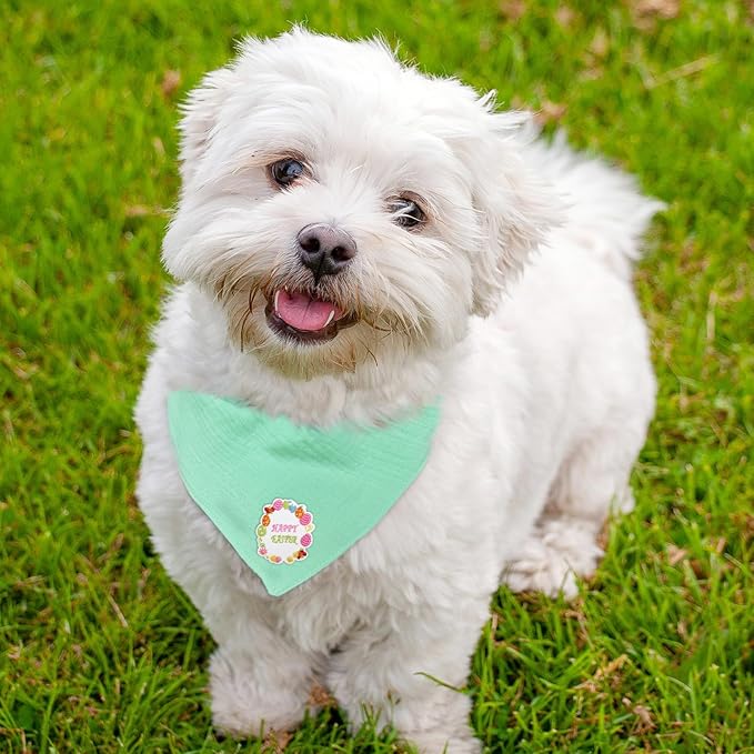 Easter Solid Color Letter Embroidered Dog Scarf - Adjustable Cotton Bandana for Medium Dogs,Green,Medium