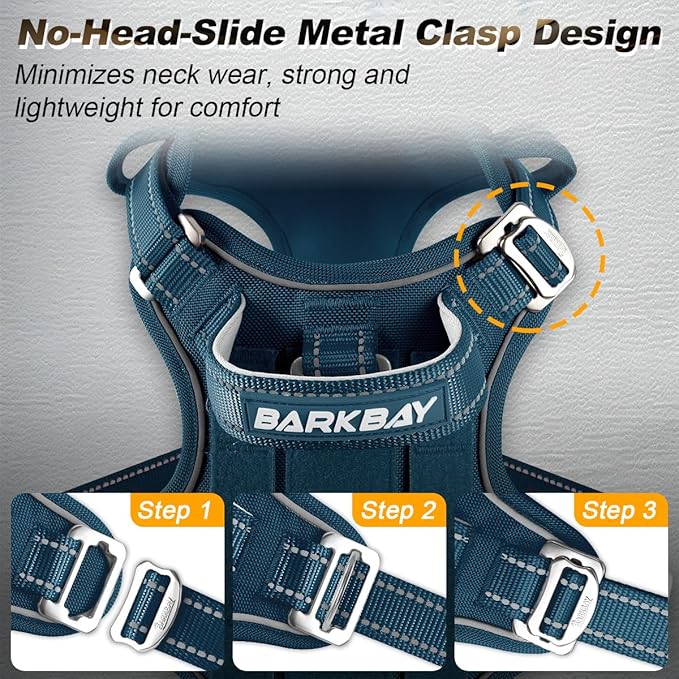 BARKBAY Service Dog Vest Tactical Dog Harness Medium Large Sized Dog Tags Personalized No Pull Adjustable Harness Reflective Working Training Easy Control Military Molle System(Legion Blue,L)