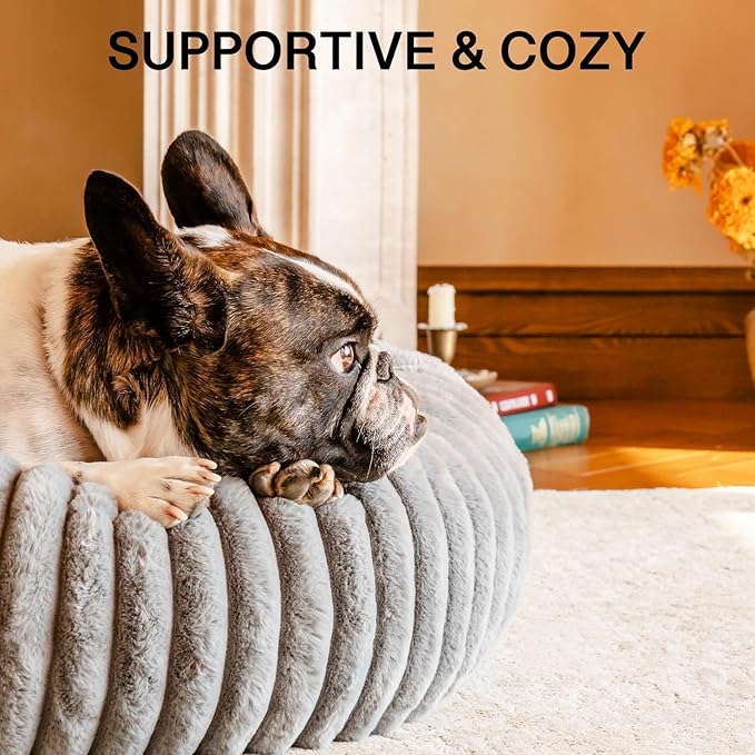 MEWOOFUN Donut Dog Beds for Small Dog, Calming Bed Round Cute Puppy Bed with Non-Slip Bottom, Fluffy Washable Pet Bed for Puppy and Kitten (Grey, S (25x25x7))