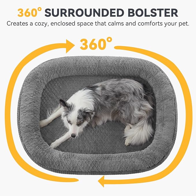 JOEJOY Orthopedic Dog Beds Large Sized Dog, XL Egg-Crate Memory Foam Pet Couch Bed with Bolster Sides, Waterproof Lining, Removable Washable Cover & Non-Slip Bottom, Grey