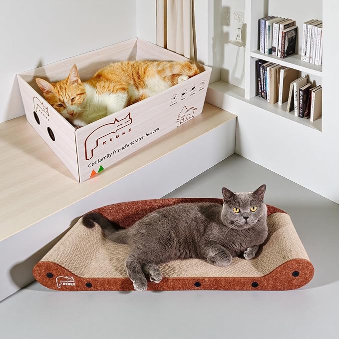 Cat Scratcher 24 Inch Cat Scratching Sofa Bed & 16" Lounge Box with Scratch Pad - Durable Cat Scratchers for Indoor Cats to Protect Your Furniture