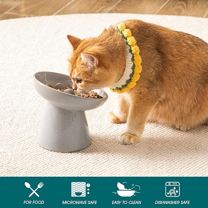 vancasso Ceramic Slow Feeder Cat Bowl, 6.25 Inch Elevated Cat Slow Feeder Bowl, Anti Vomiting for Dry and Wet Food, Grey