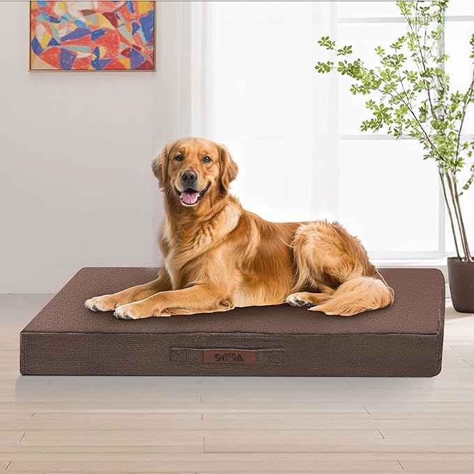 Sytopia 42" Indestructible Dog Bed Extra Large Sized Dog, Chew Proof Waterproof Pet Bed, Washable, Orthopedic, Outdoor Crate Pad, Supports up to 100 lbs, Caramel