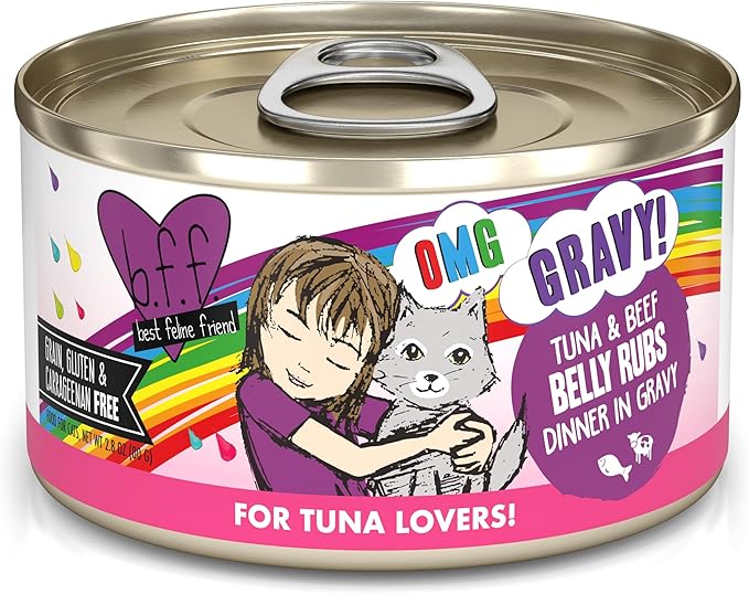 B.F.F. OMG - Best Feline Friend Oh My Gravy!, Tuna & Beef Belly Rubs with Tuna & Beef, 2.8oz Can (Pack of 12)