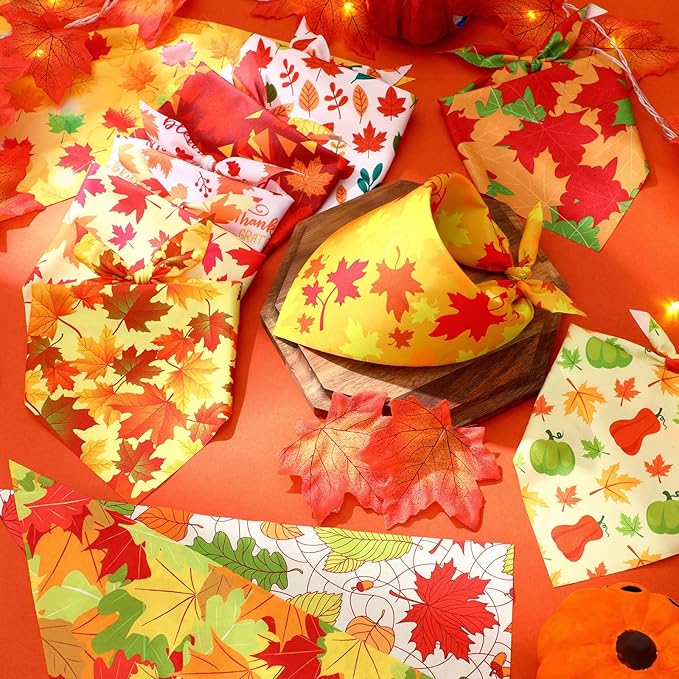 Preboun 50 Pcs Fall Pumpkin Dog Bandana Bulk Maple Leaves Bandana for Dogs Triangle Kerchief Bib Scarf for Small Medium Large Pet Thanksgiving Costume Accessories, 25 Styles (19.7 x 13.8 x 13.8 Inch)