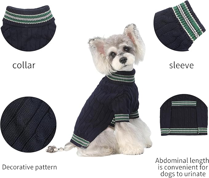 Small/Medium Dog Sweater, Warm Dog Winter Coat w/Sleeves, Comfortable High Neck & Leash Hole, Premium Dog Clothes for Schnauzer-Best for Holidays, Daily Walks M Blue