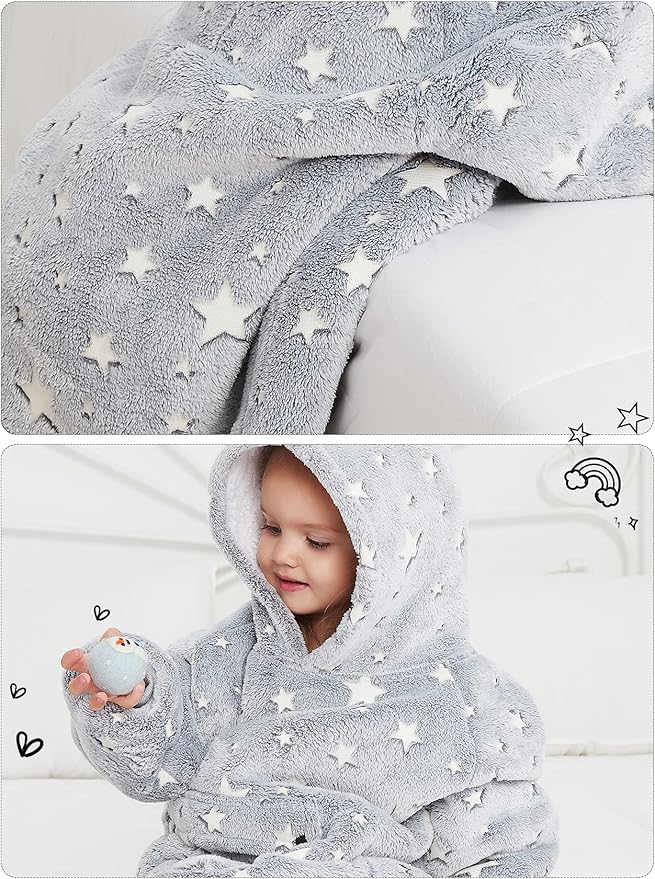 KFUBUO Wearable Blanket Hoodie for Kids Toddlers Sherpa Blanket Sweatshirt With Pocket Cute Hoodies 2-6 Year Old Girl Boy Birthday Gifts