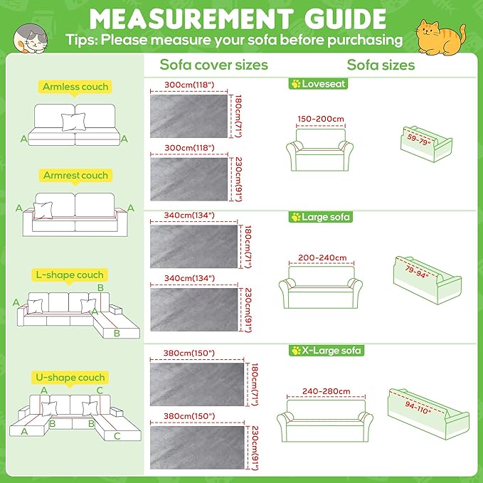 Cat Scratch Furniture Protector - Ultra Soft, Waterproof Sofa Cover to Keep Cats Off, Pet-Friendly Couch Protectors for Love Seat, Anti-Slip Couch Cover for Pets and Kids 134"X71" Grey