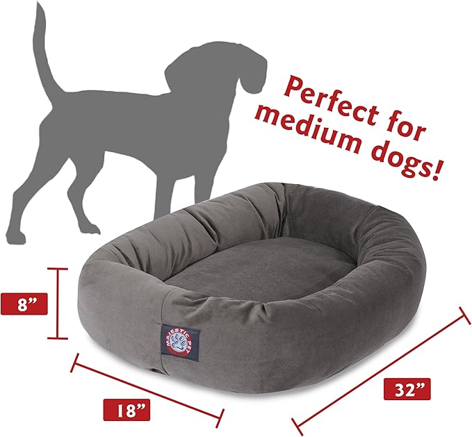 Majestic Pet 32 Inch Suede Calming Dog Bed Washable 32x23x7 (Inch) – Cozy Soft Round Donut Dog Bed with Spine Support for Dogs to Rest Their Head - Pet Bed Medium – Gray