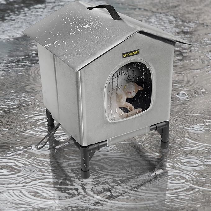 Heated Cat House for Indoor Cats in Winter, Waterproof, Fully Insulated Shelter for Stray and Feral Cats, Great for Cat Houses for Indoor Cats and Cat Beds for Indoor Cats (Grey-Heat, Medium)