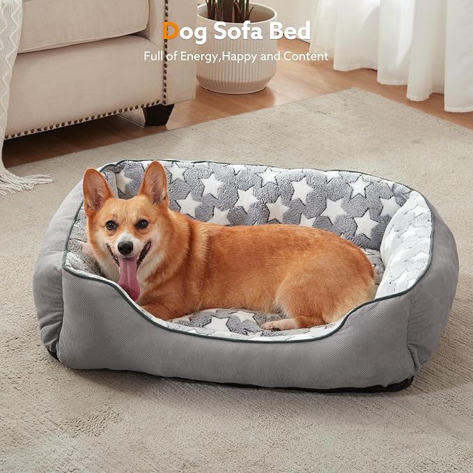 SIWA MARY Rectangle Dog Bed for Small Medium Dogs, Calming Dog Bed Small Size Dog, Orthopedic Dogs Sofa Bed, Washable Soft Calming Sleeping Soft Puppy Bed, Anti-Slip Bottom, Grey, S (20"x 19"x 6")