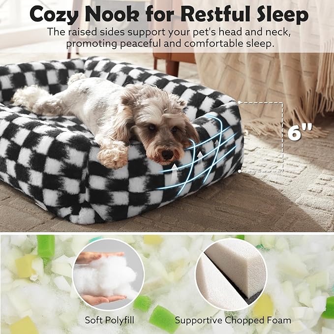 JOEJOY Small Dog Bed for Small Dogs, Rectangle Washable Orthopedic Corduroy Fleece Pet Bed with Removable Zipper Cover, Cute Soft Calming Puppy Bed with Non Skid Bottom