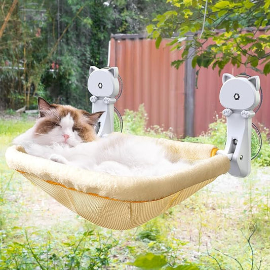 Cat Window Perch Cordless, Foldable & Stable Cat Beds- Breathable Cat Window Hammock for Overlooking, Sunbathing and Climbing - Maximum Hold Up to 40lb(Cream)