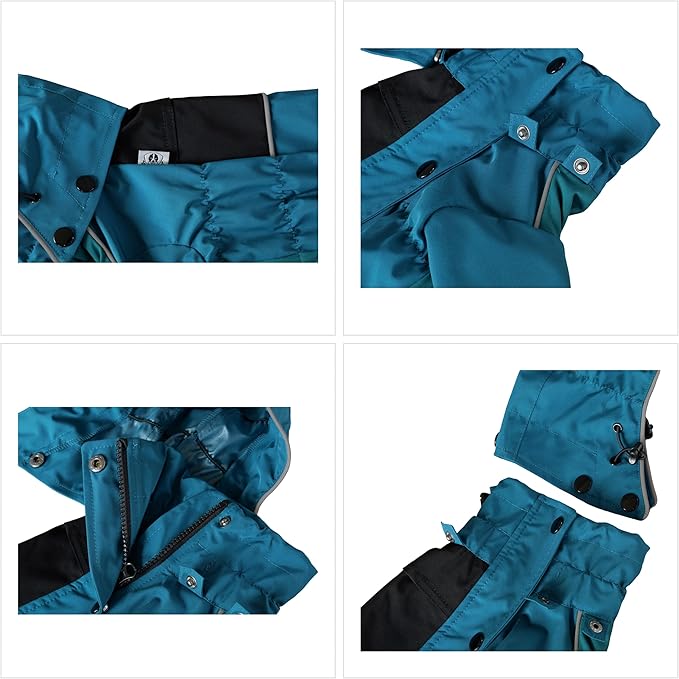 LOVELONGLONG Waterproof Dog Raincoat with Removable Hood – Outdoor Full Body Dog Jacket, Windproof Snowproof Shell Suit – All Season Pet Rain Gear Ocean Teal 3XL