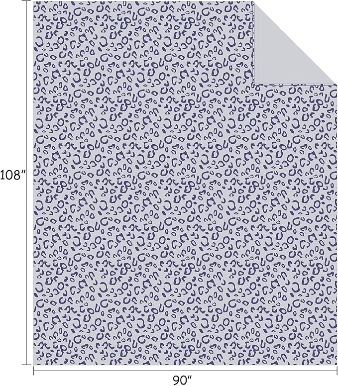 FY FIBER HOUSE Flannel Fleece Throw Microfiber Blanket with 3D Cheetah Print,90"X108",Blue